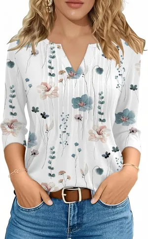 3/4 Lenght Sleeve Womens Tops Summer and Spring Tops for Women V Neck Blouses Dressy Casual 2025 Trendy