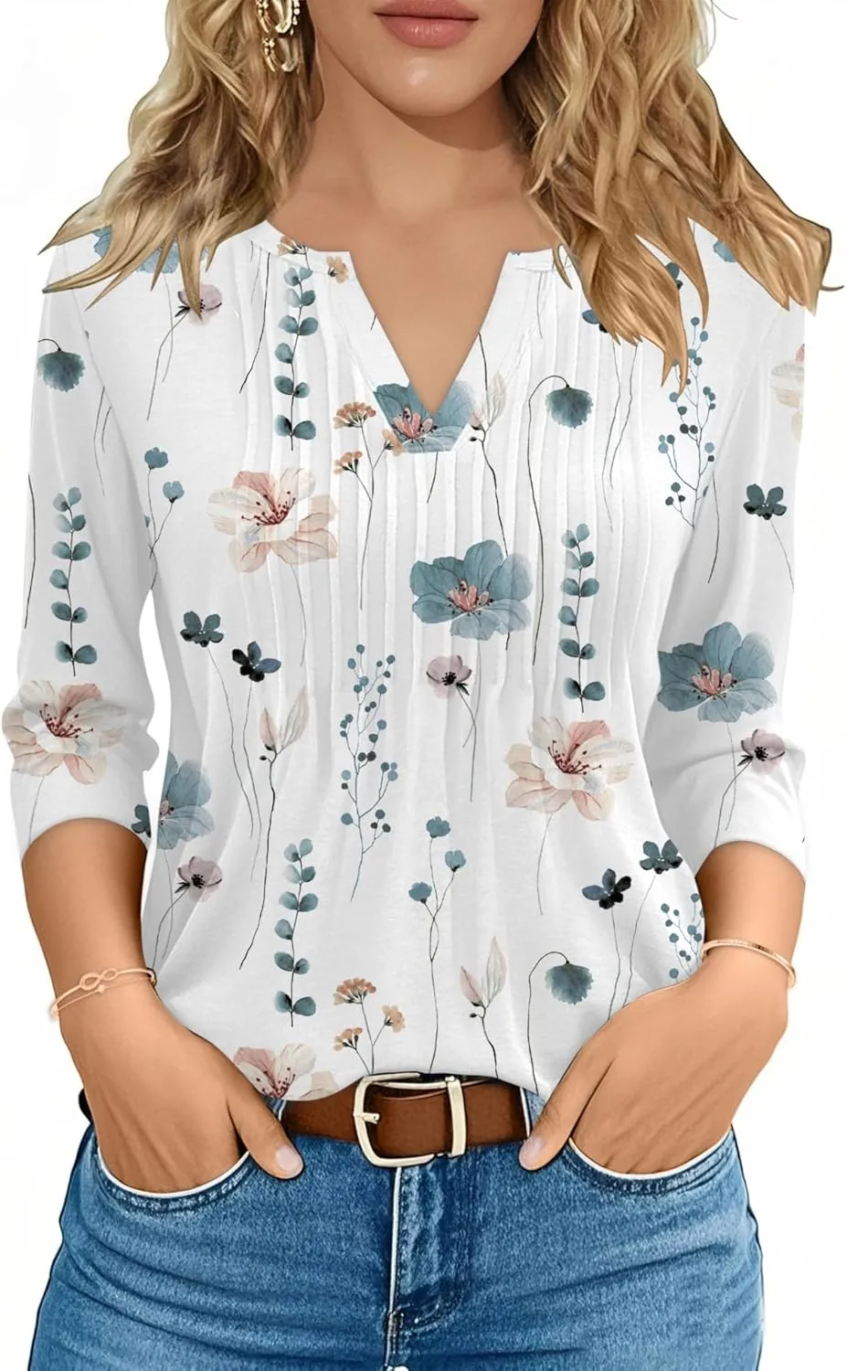 3/4 Lenght Sleeve Womens Tops Summer and Spring Tops for Women V Neck Blouses Dressy Casual 2025 Trendy