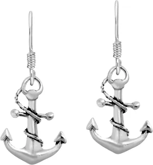 AeraVida Trendy Nautical Rope and Anchor .925 Sterling Silver Earrings | Casual Sterling Silver Earring for Women | Jewelry Gift
