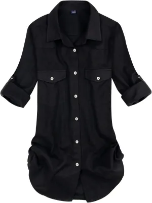 Alimens & Gentle Womens Plaid Flannel Shirts Long Sleeve Roll Up Casual Button Down Shirt