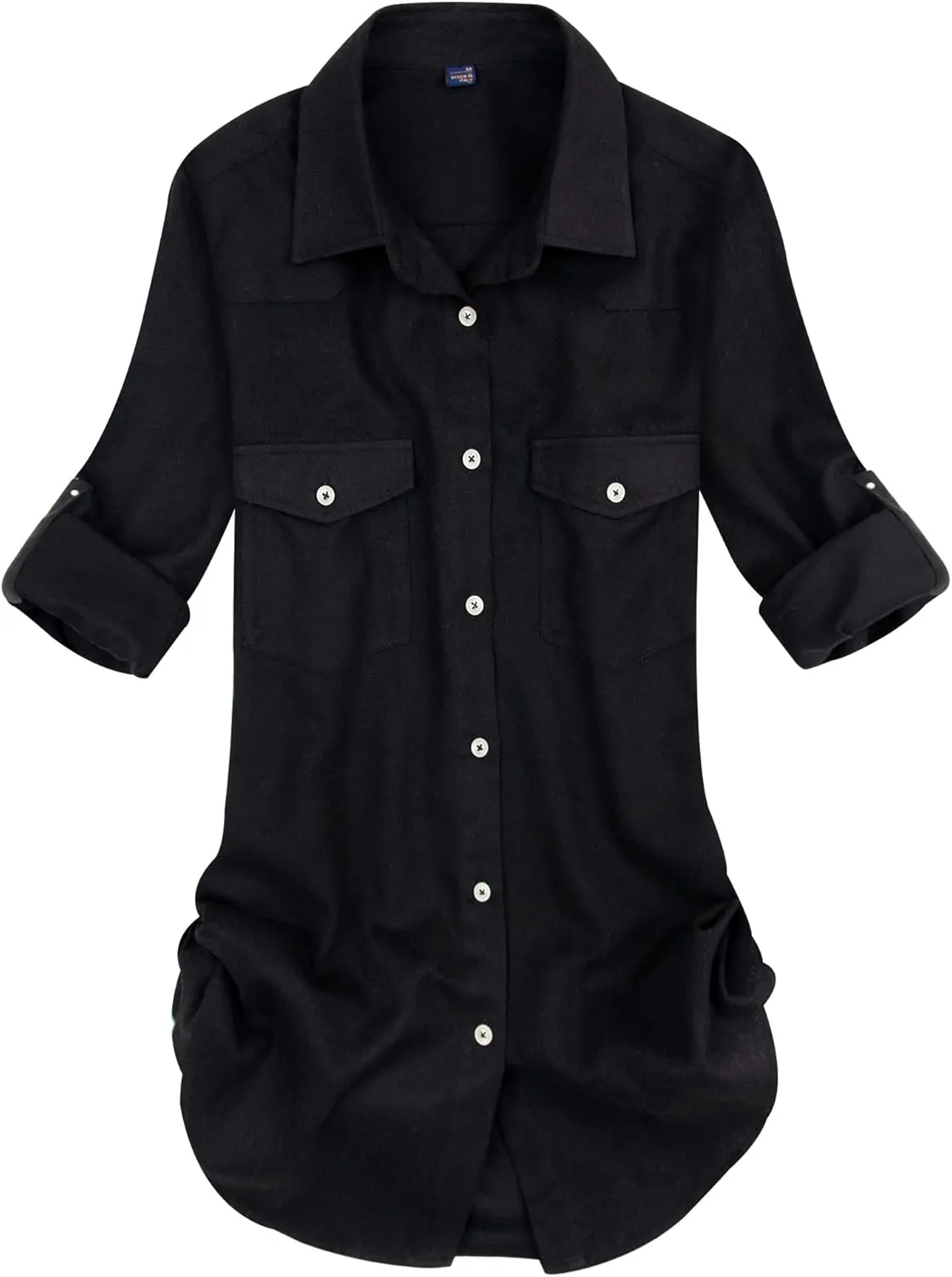 Alimens & Gentle Womens Plaid Flannel Shirts Long Sleeve Roll Up Casual Button Down Shirt