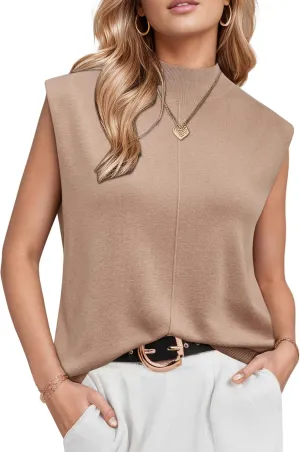 Arach&Cloz Women 2025 Wool Blended Mock Neck Sleeveless Sweater Vest Summer Business Office Knit Spring Trendy Tops