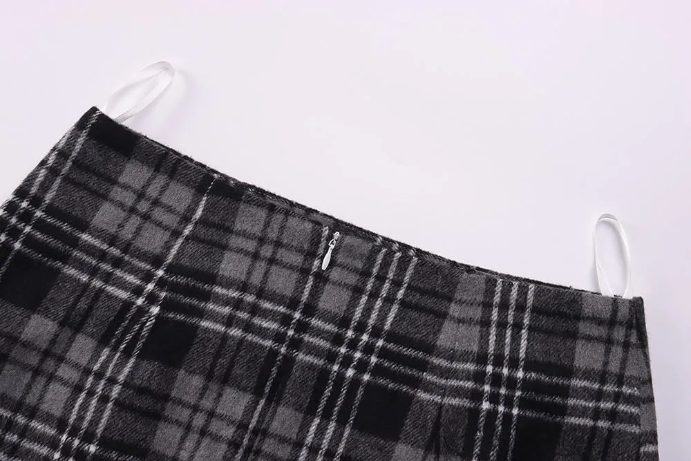 ATHX Women's High Waist Plaid Mini Skirts Fall Winter Wool Zipper Bodycon A Line Pencil Skirt Wrap Short Skirt for Women