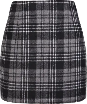 ATHX Women's High Waist Plaid Mini Skirts Fall Winter Wool Zipper Bodycon A Line Pencil Skirt Wrap Short Skirt for Women