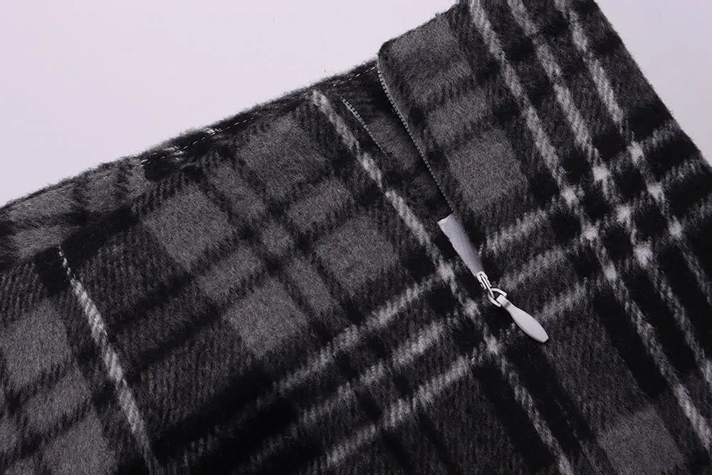 ATHX Women's High Waist Plaid Mini Skirts Fall Winter Wool Zipper Bodycon A Line Pencil Skirt Wrap Short Skirt for Women