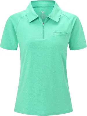 BGOWATU Women's Short Sleeve Golf Polo Shirts 1/4 Zip Tennis Tops Collared T-Shirts UV Protection Quick Dry