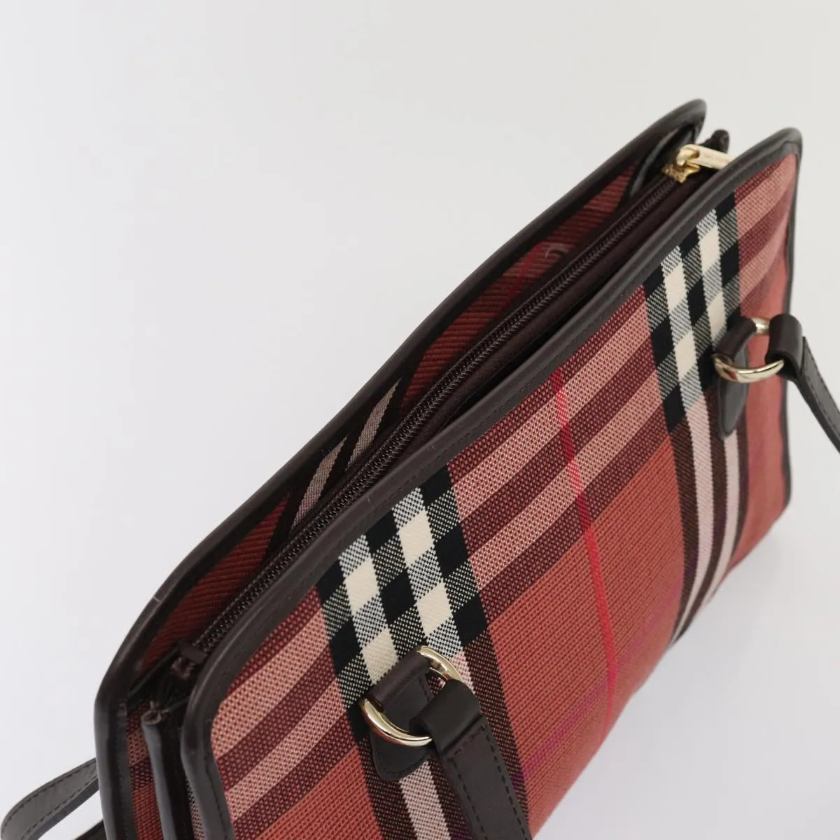 BURBERRY Nova Check Hand Bag Canvas Red  yb683