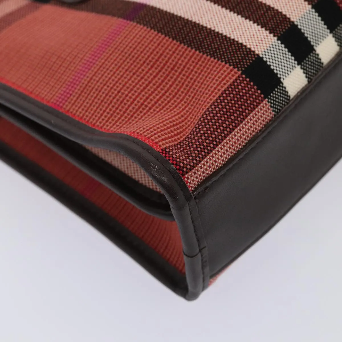 BURBERRY Nova Check Hand Bag Canvas Red  yb683
