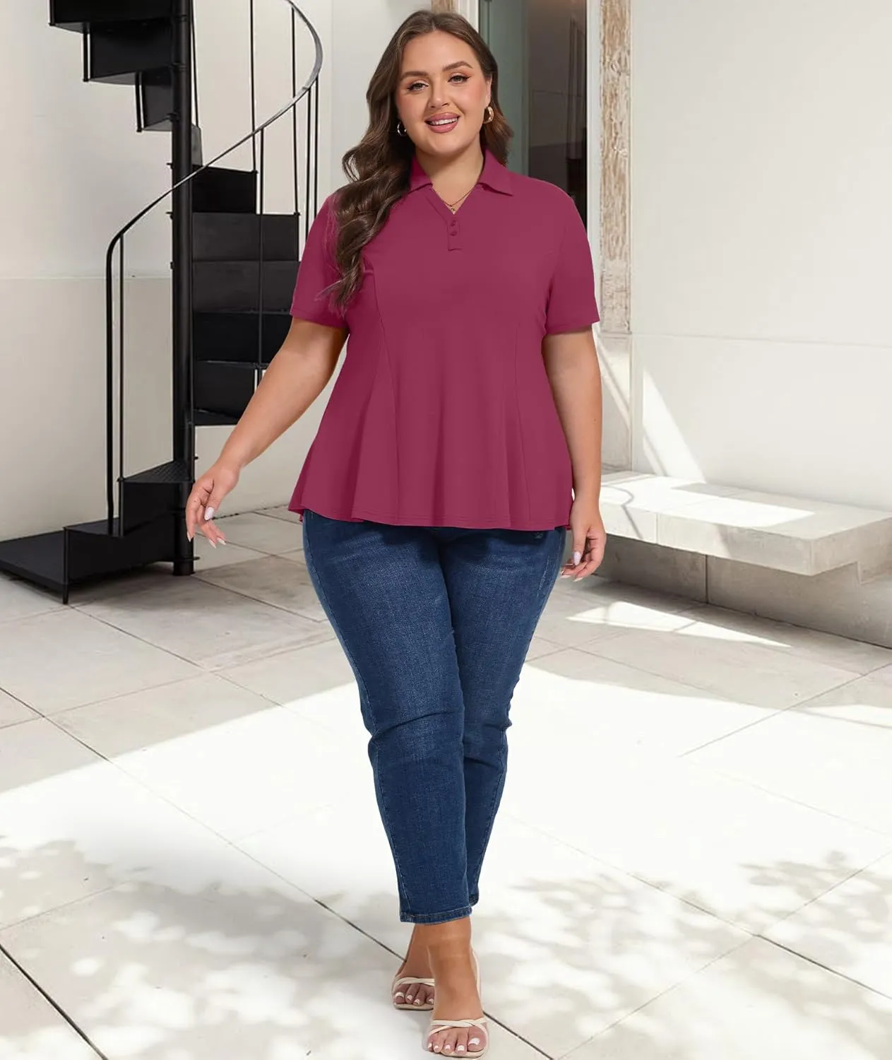 Casei Women's Plus Size Golf Polo Shirt with Sunglasses Holder UPF 50  Tunic Tops Casual Workout Work Shirts