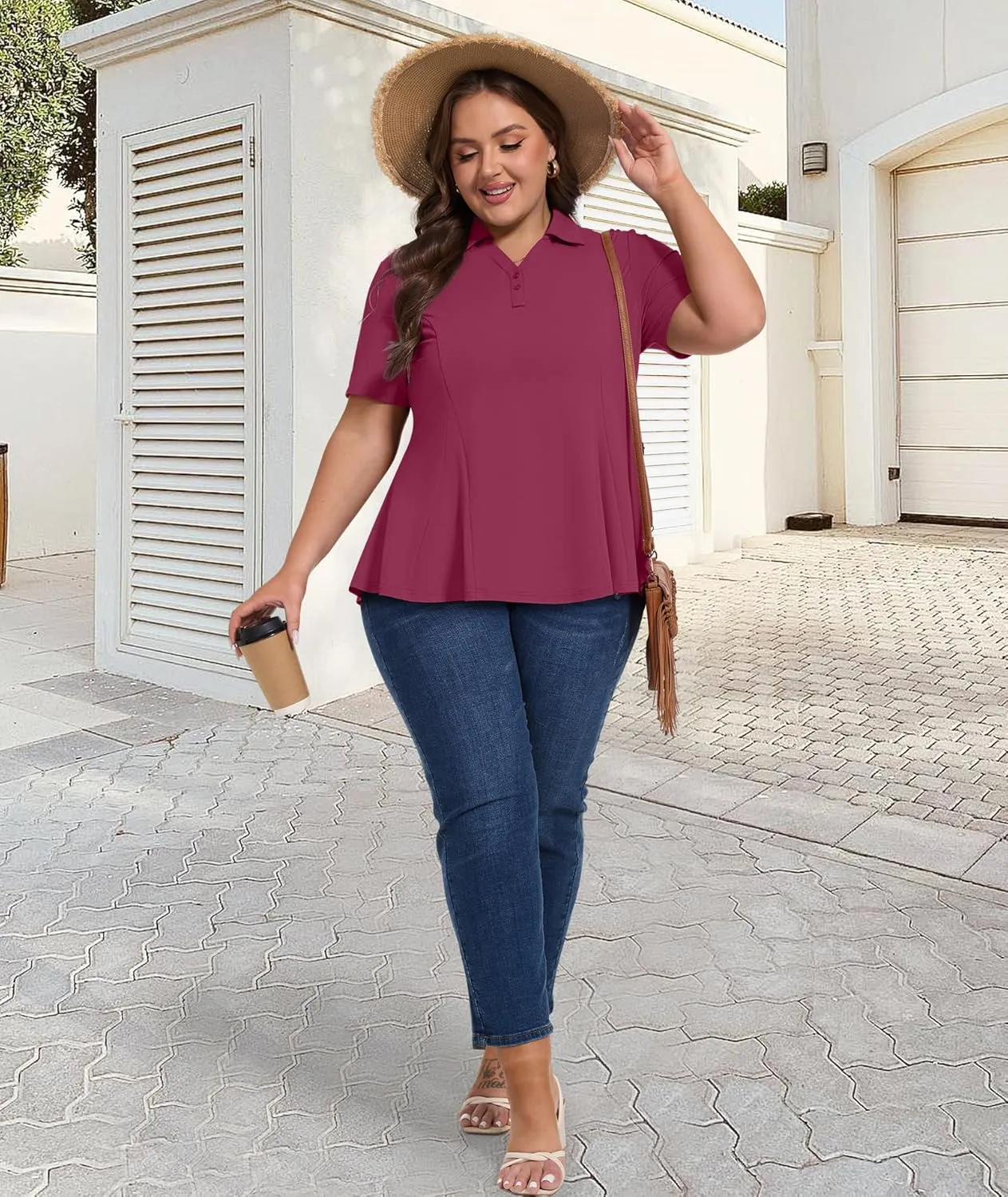 Casei Women's Plus Size Golf Polo Shirt with Sunglasses Holder UPF 50  Tunic Tops Casual Workout Work Shirts
