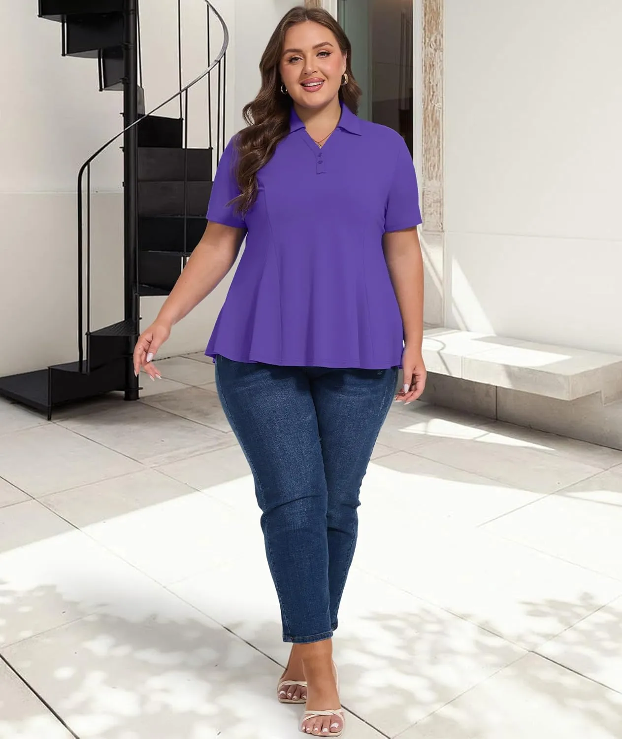 Casei Women's Plus Size Golf Polo Shirt with Sunglasses Holder UPF 50  Tunic Tops Casual Workout Work Shirts