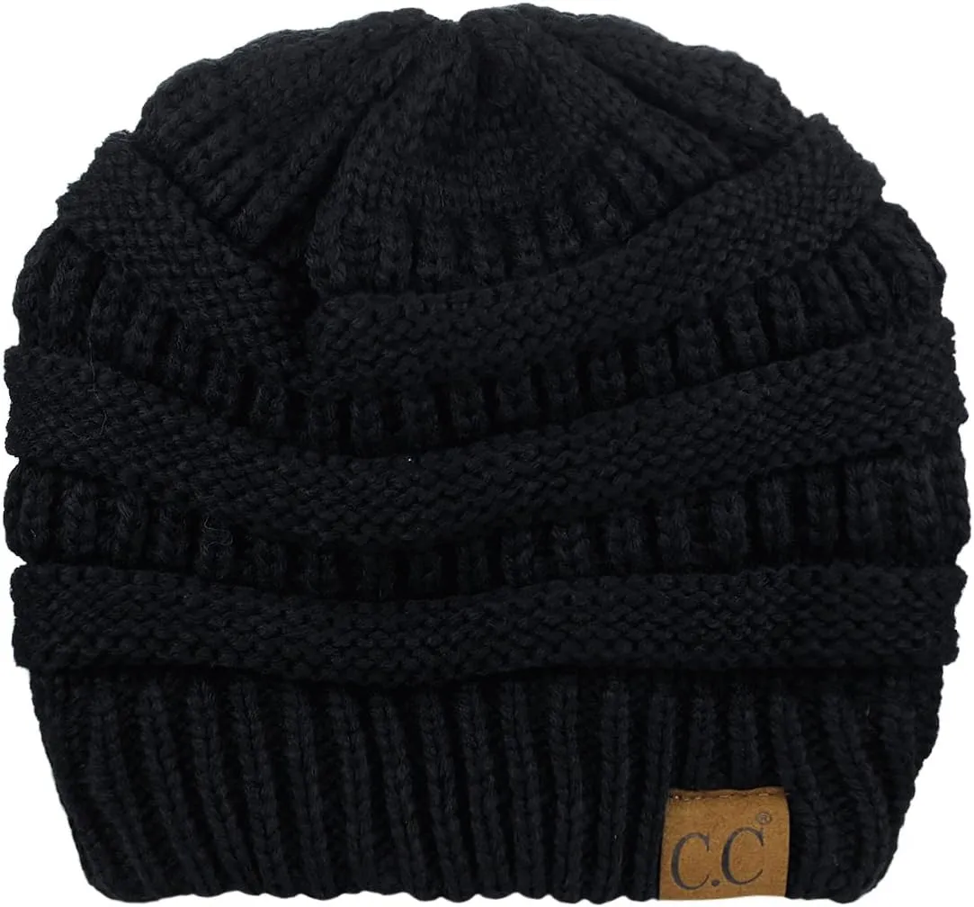 C.C Unisex Chunky Soft Stretch Cable Knit Warm Fuzzy Lined Skully Beanie