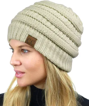 C.C Unisex Chunky Soft Stretch Cable Knit Warm Fuzzy Lined Skully Beanie