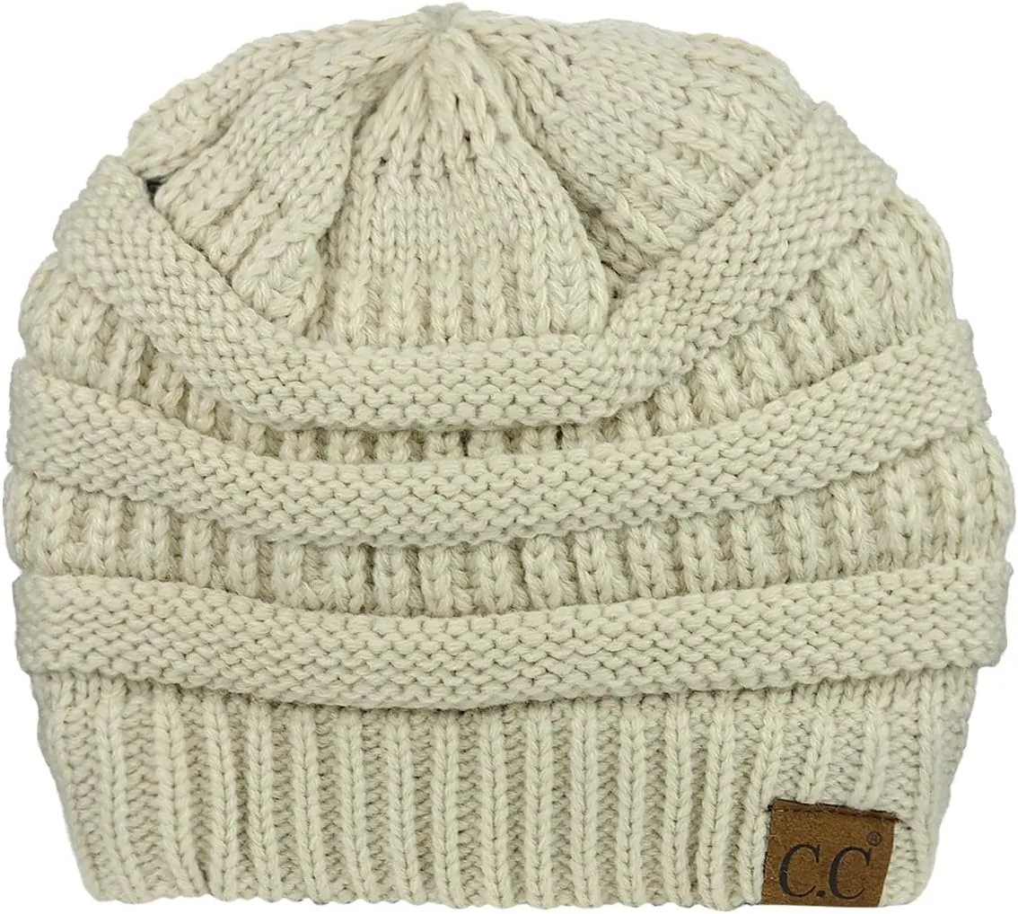 C.C Unisex Chunky Soft Stretch Cable Knit Warm Fuzzy Lined Skully Beanie