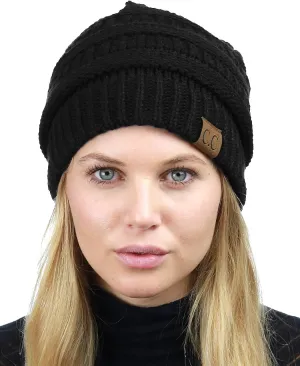 C.C Unisex Chunky Soft Stretch Cable Knit Warm Fuzzy Lined Skully Beanie