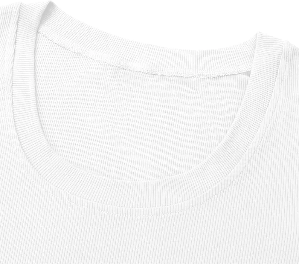 Chulianyouhuo Women's 2 Pack Scoop Neck Ribbed Knit Fitted Casual Tops Tee Summer Slim Basic Shirts
