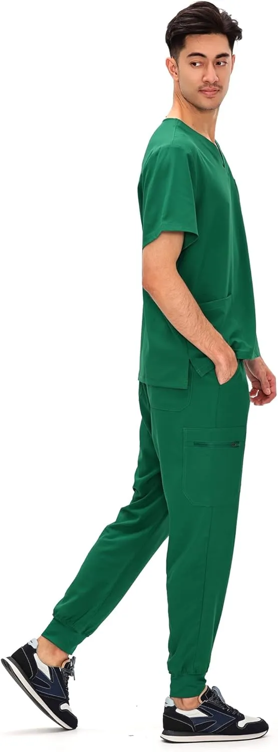 COZYFIT Scrubs for Men - 4 Pockets V-Neck Scrub Top and 7 Pockets Jogger Pants Mens Scrubs Set