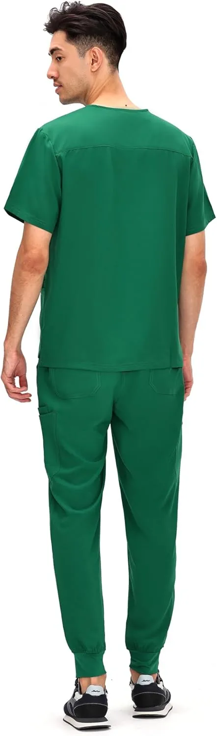 COZYFIT Scrubs for Men - 4 Pockets V-Neck Scrub Top and 7 Pockets Jogger Pants Mens Scrubs Set