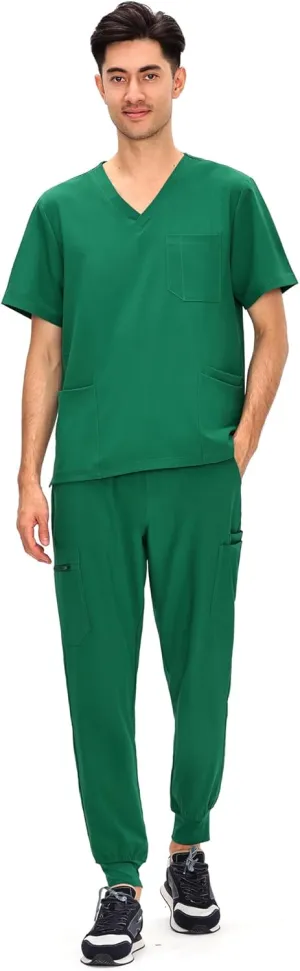 COZYFIT Scrubs for Men - 4 Pockets V-Neck Scrub Top and 7 Pockets Jogger Pants Mens Scrubs Set