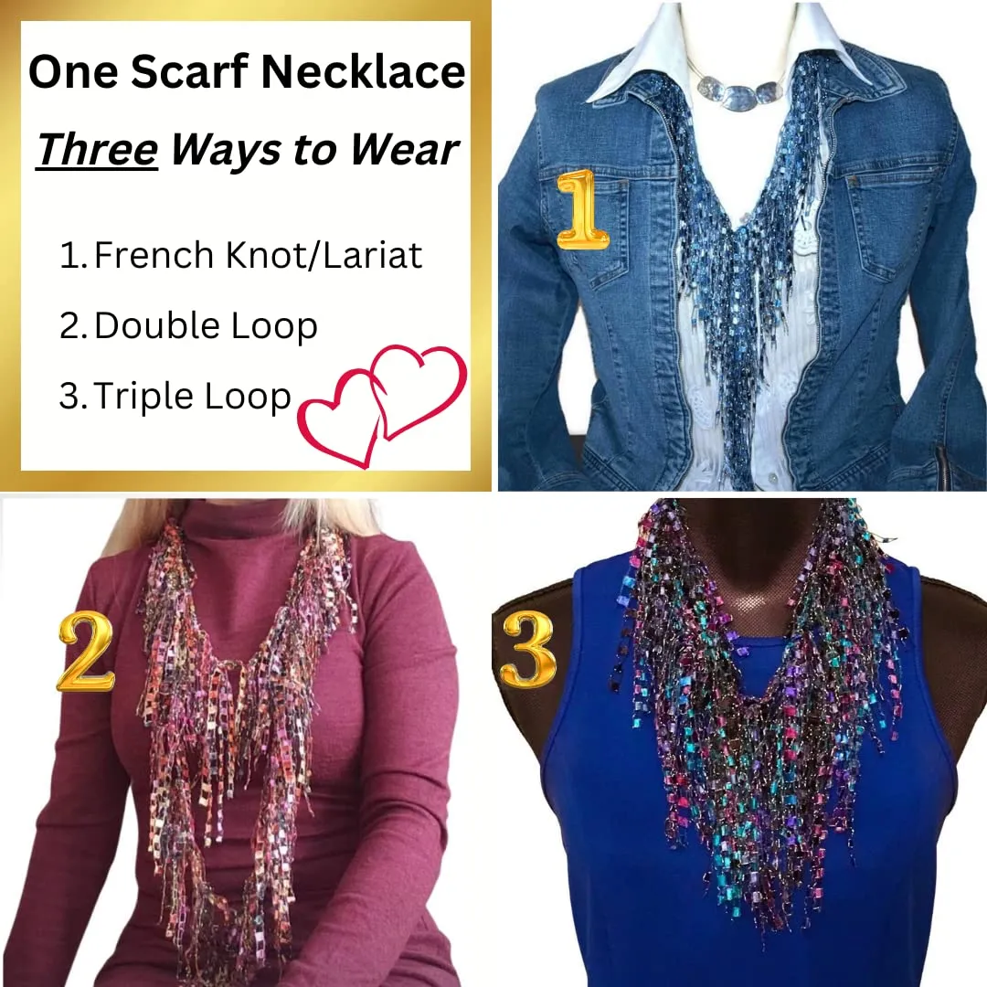 Denim Boho Scarf for Women - Fringe Scarf Infinity - Denim Necklace - Autumn Fall Spring Summer Scarf for Women Lightweight - Women's Scarf for Denim Jacket or Blue Jeans - Mother's Day Scarf Gift - Gift for Mom
