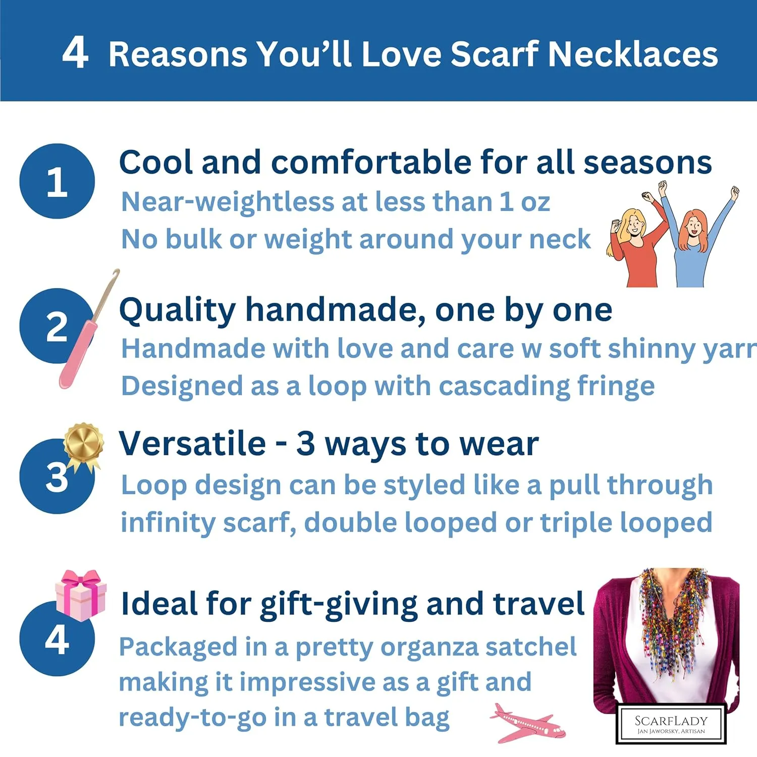Denim Boho Scarf for Women - Fringe Scarf Infinity - Denim Necklace - Autumn Fall Spring Summer Scarf for Women Lightweight - Women's Scarf for Denim Jacket or Blue Jeans - Mother's Day Scarf Gift - Gift for Mom