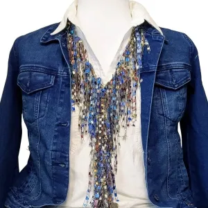 Denim Boho Scarf for Women - Fringe Scarf Infinity - Denim Necklace - Autumn Fall Spring Summer Scarf for Women Lightweight - Women's Scarf for Denim Jacket or Blue Jeans - Mother's Day Scarf Gift - Gift for Mom