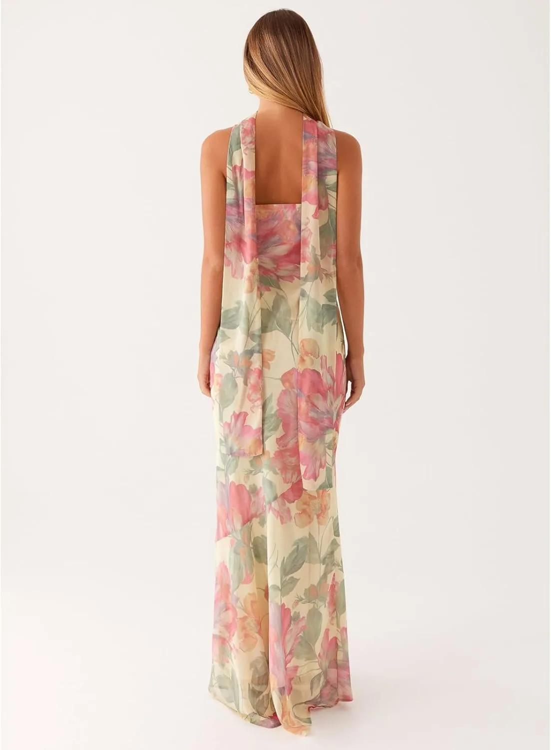Floral Strapless Maxi Dress with Neck Scarf Sexy Backless Bodycon Tube Formal Long Dresses Flower Mesh Summer Sundress