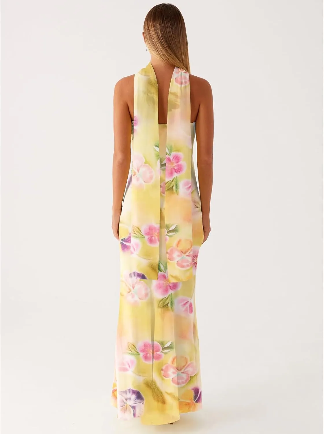 Floral Strapless Maxi Dress with Neck Scarf Sexy Backless Bodycon Tube Formal Long Dresses Flower Mesh Summer Sundress