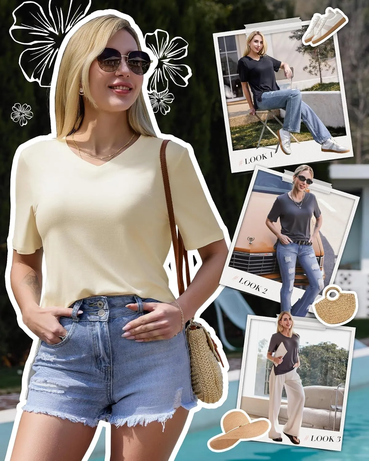 GAYHAY V Neck T Shirts for Women - Soft Short Sleeve Basic Tees Comfortable Spring Summer Casual Trendy Tops 2025