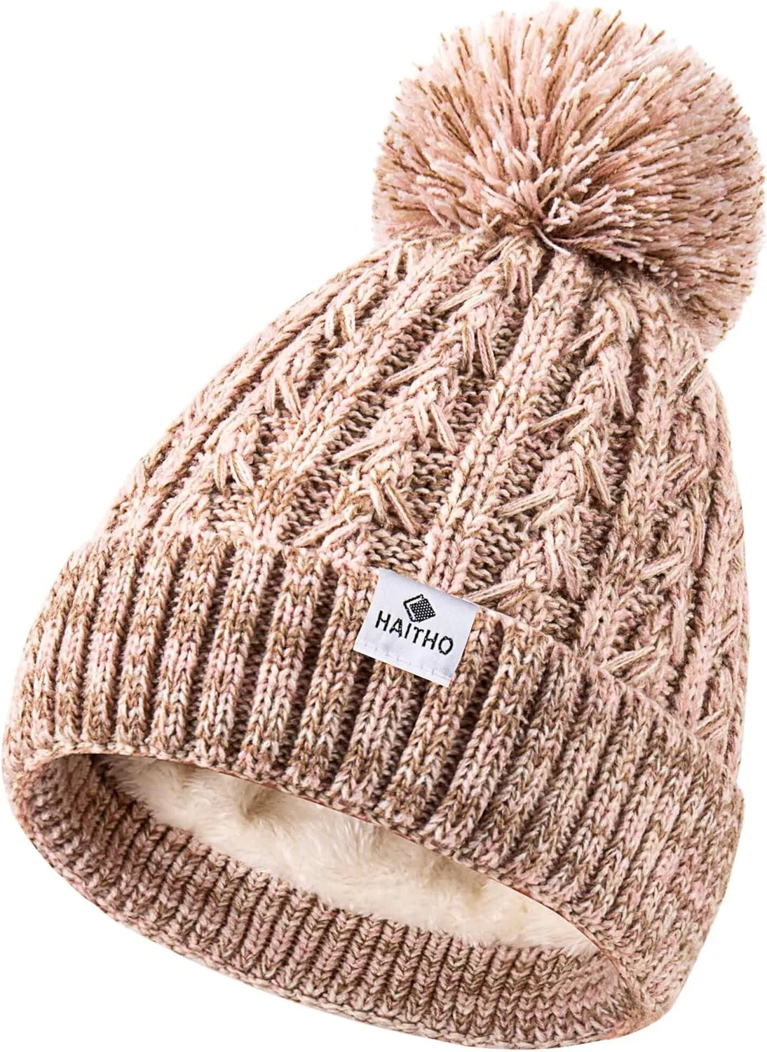 HAITHO Kids Toddler Winter Hat with Pom Pom, 2 Size Kids Beanie Hats for Girls Boys, Cute Warm Fleece Lined Knit Beanies Cap