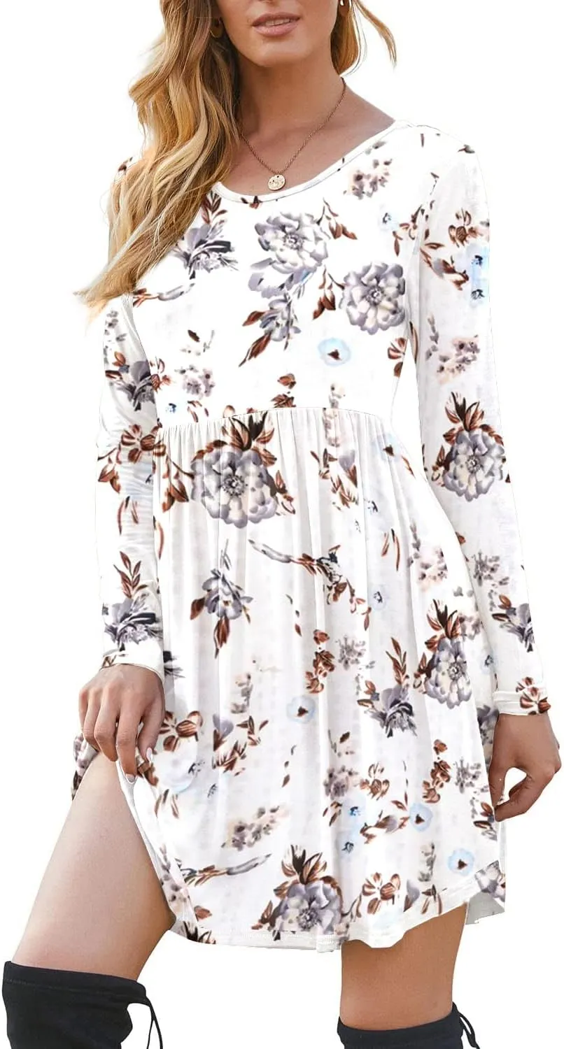 HiMONE Womens Long Sleeve Dresses Casual T Shirt Swing Dress with Pockets
