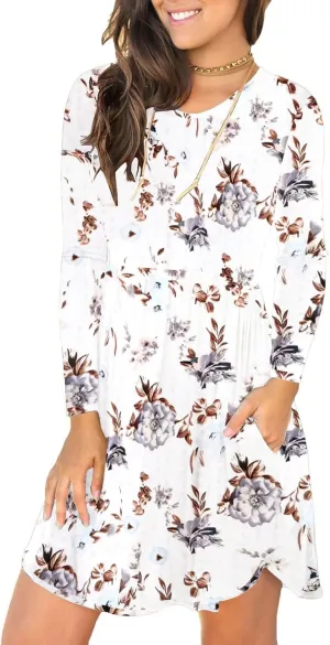 HiMONE Womens Long Sleeve Dresses Casual T Shirt Swing Dress with Pockets