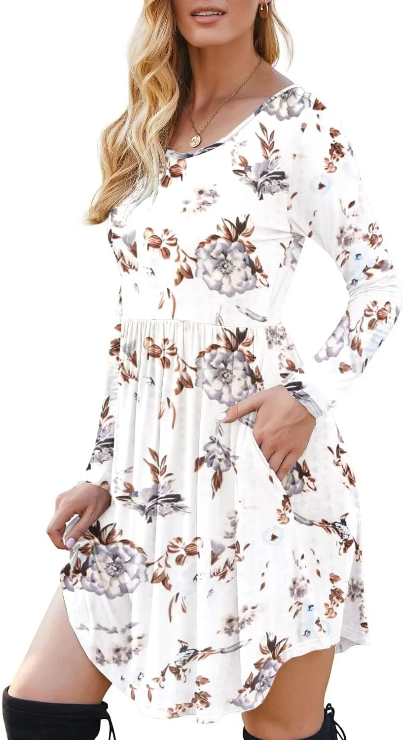 HiMONE Womens Long Sleeve Dresses Casual T Shirt Swing Dress with Pockets