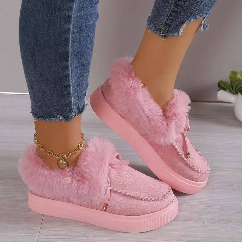Hnzxzm Women Winter Boots Warm Plush Velvet Ankle Snow Boots Lace Up Soft Winter Sneakers Comfortable Cotton Shoes for Women