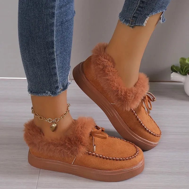 Hnzxzm Women Winter Boots Warm Plush Velvet Ankle Snow Boots Lace Up Soft Winter Sneakers Comfortable Cotton Shoes for Women