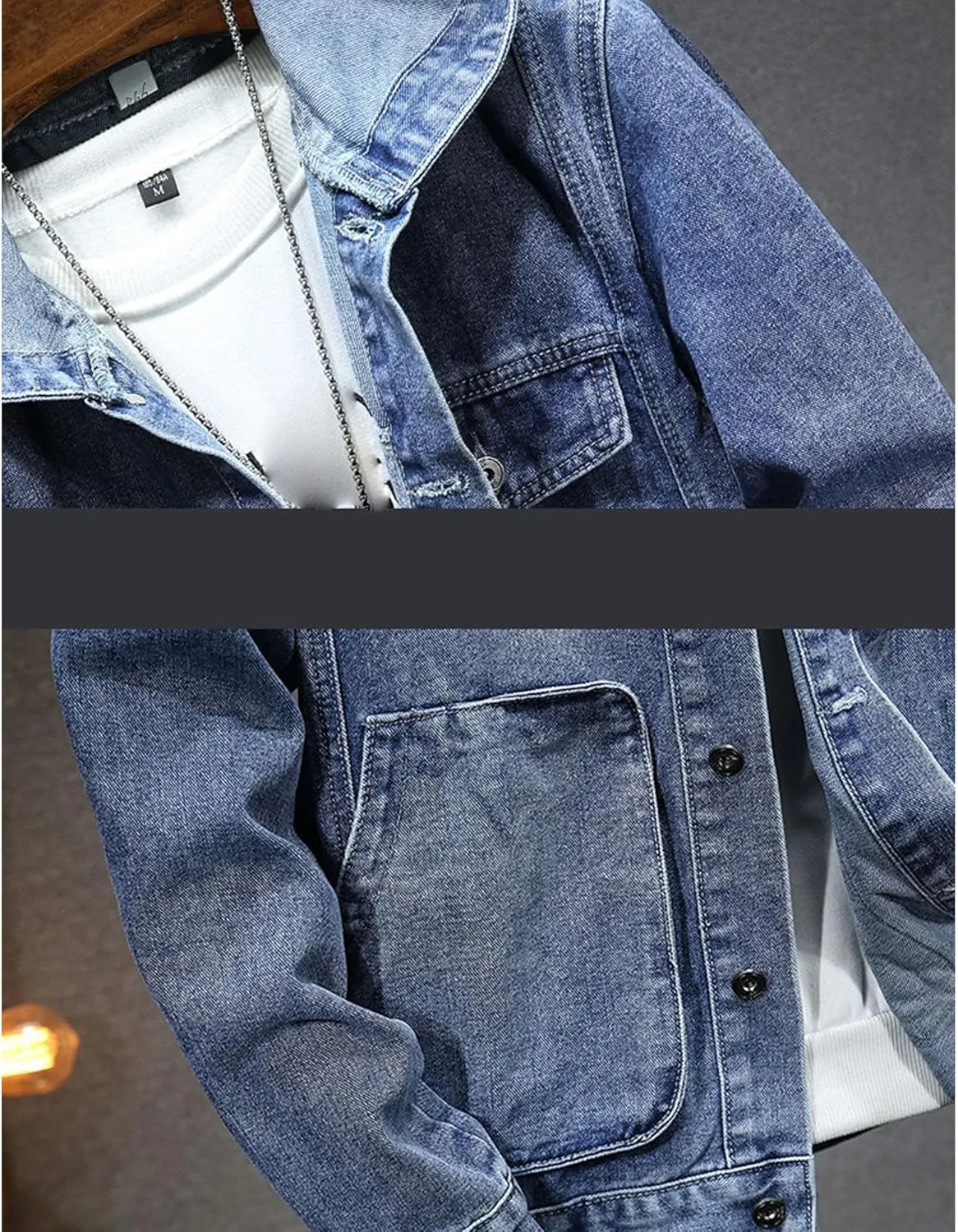 JEKE-DG Men Hoodie Jean Jacket Casual Slim Fit Denim Jacket Casual Long Sleeve Distressed Trucker Outwear with Hood