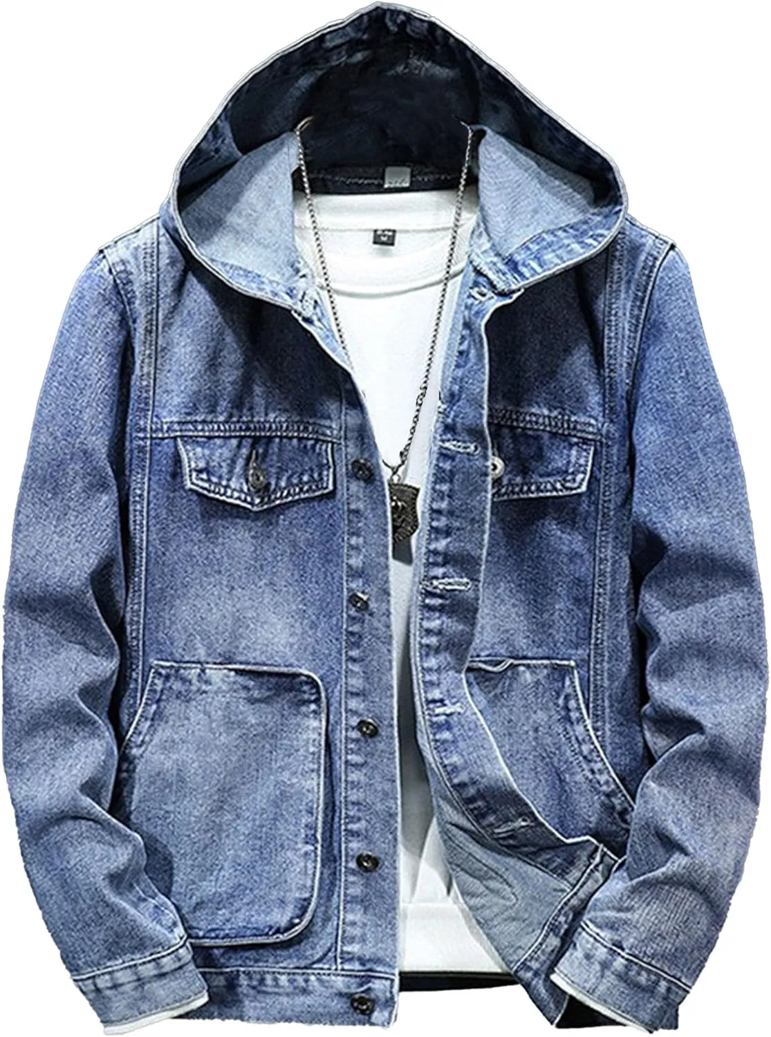 JEKE-DG Men Hoodie Jean Jacket Casual Slim Fit Denim Jacket Casual Long Sleeve Distressed Trucker Outwear with Hood