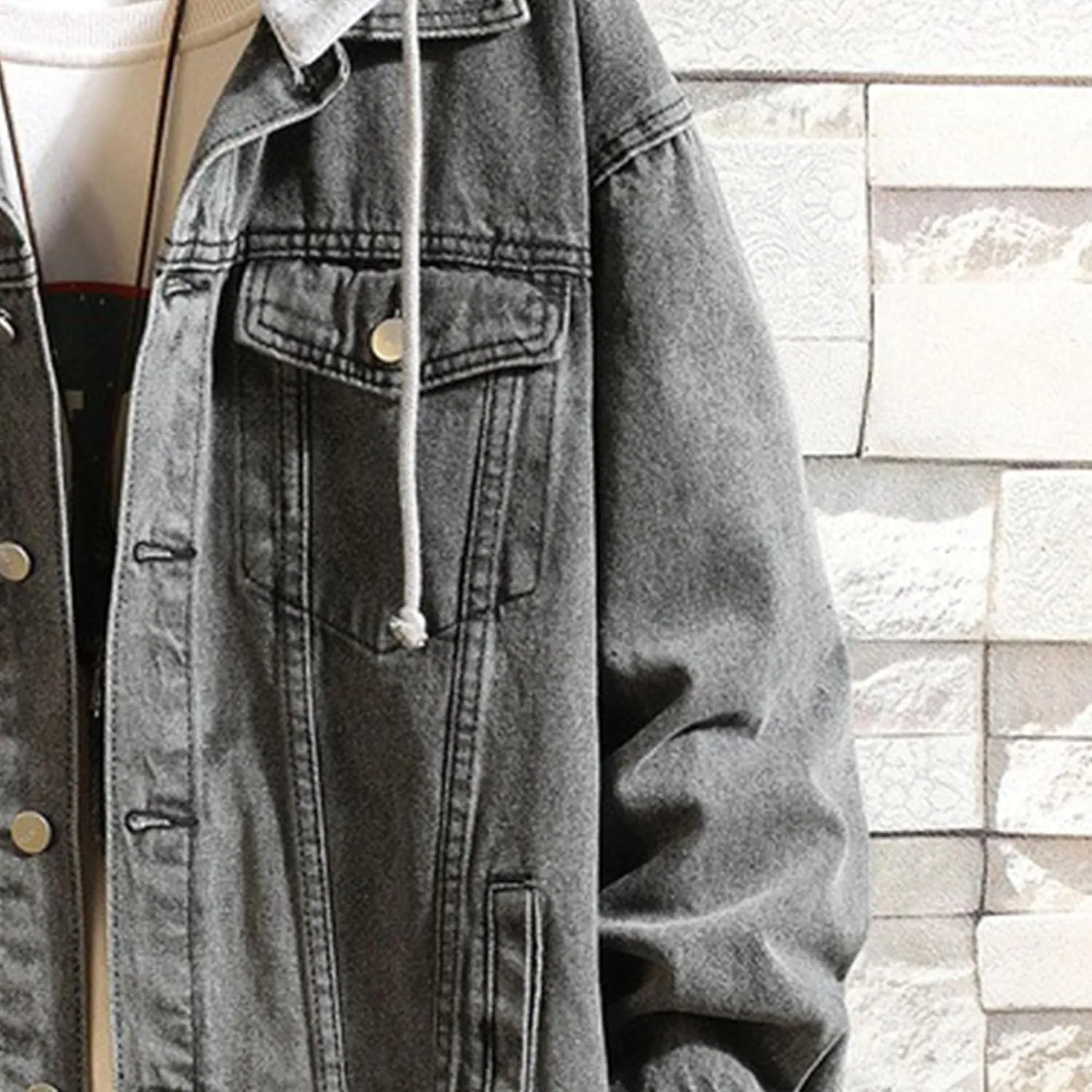 JEKE-DG Men Hoodie Jean Jacket Casual Slim Fit Denim Jacket Casual Long Sleeve Distressed Trucker Outwear with Hood