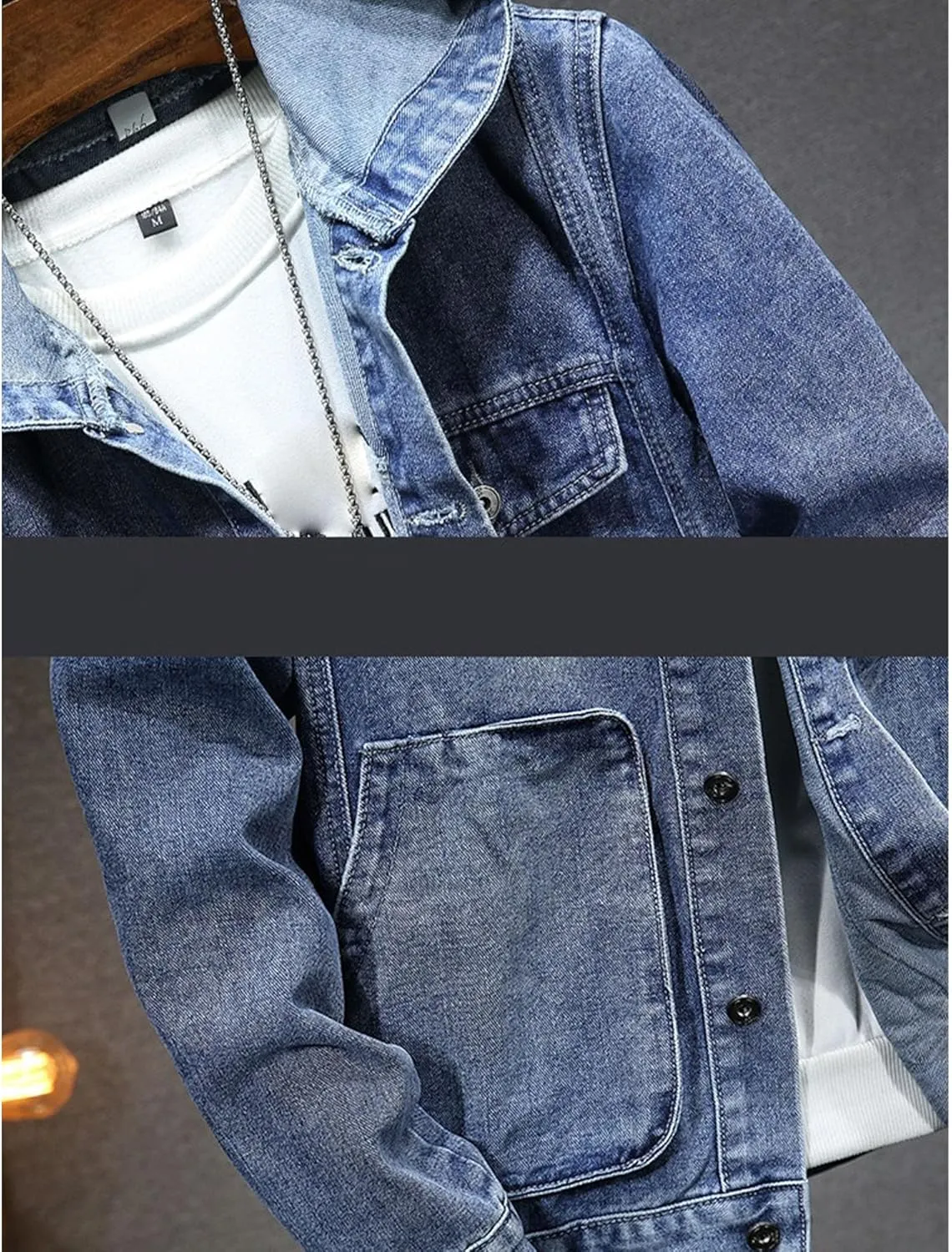 JEKE-DG Men Hoodie Jean Jacket Casual Slim Fit Denim Jacket Casual Long Sleeve Distressed Trucker Outwear with Hood