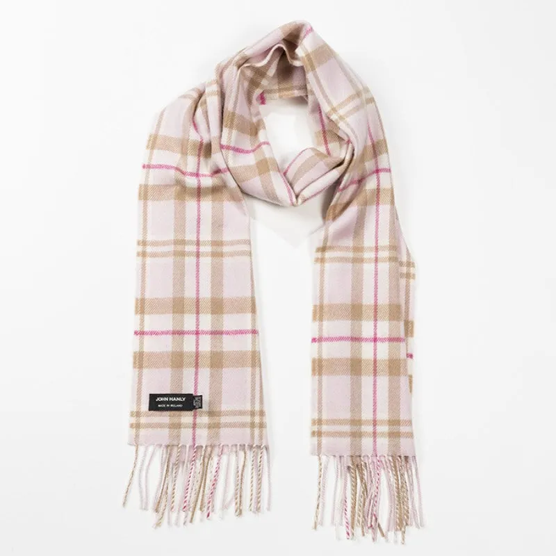 John Hanly Merino Scarf | Pink Check