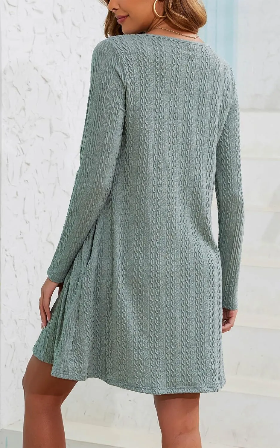 Kormei Womens Long Sleeve A-Line 2024 Fall Dresses with Pockets Knit Casual Crew Neck Knee Length Sweater Dress