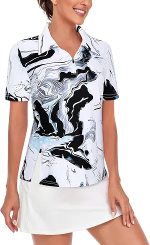 LURANEE Women's Short Sleeve Golf Shirt UPF 50 Zip Up Quick Dry Tennis Polo Workout Tops Slit Zipper at Hem