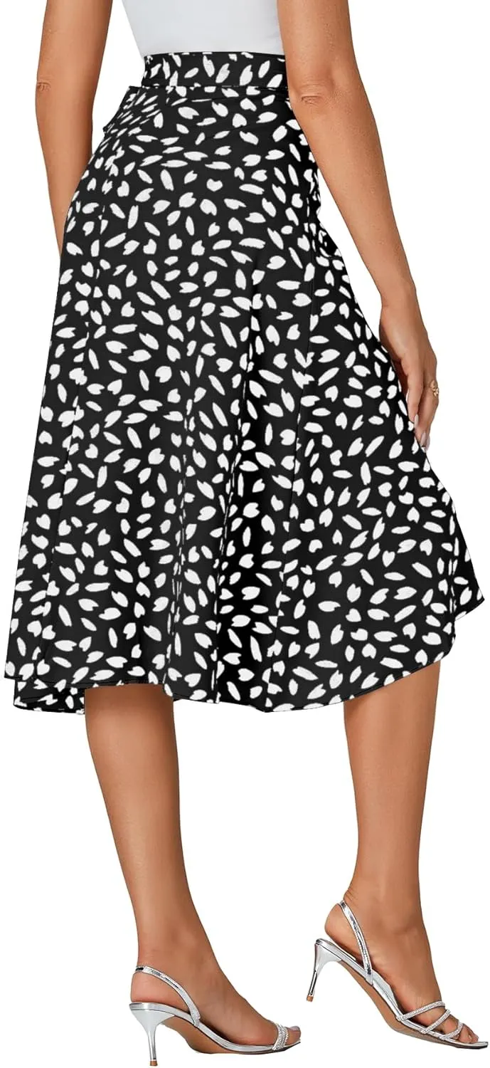 LYANER Women's Floral Print Wrap Front Self Tie Knot Ruffle Hem Split Midi Skirt
