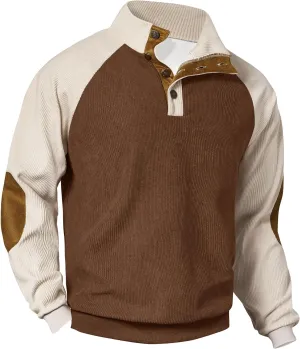 Mens Corduroy Fleece Lined Sweatshirts Long Sleeve Heavyweight Casual Button Pullover (S-XXL)