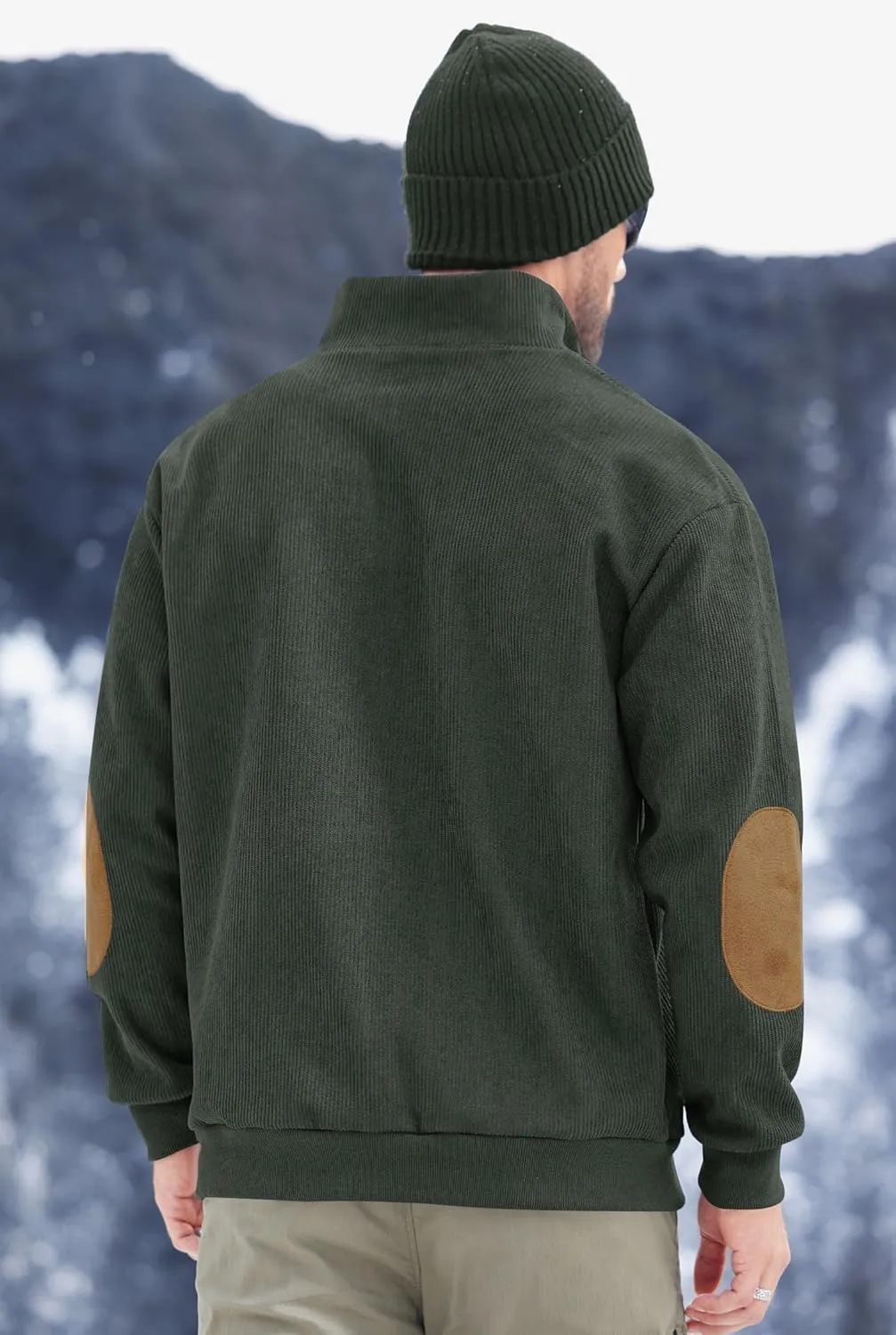 Mens Corduroy Fleece Lined Sweatshirts Long Sleeve Heavyweight Casual Button Pullover (S-XXL)