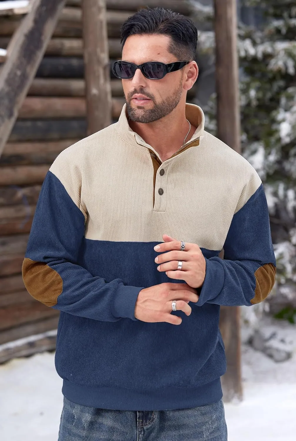 Mens Corduroy Fleece Lined Sweatshirts Long Sleeve Heavyweight Casual Button Pullover (S-XXL)