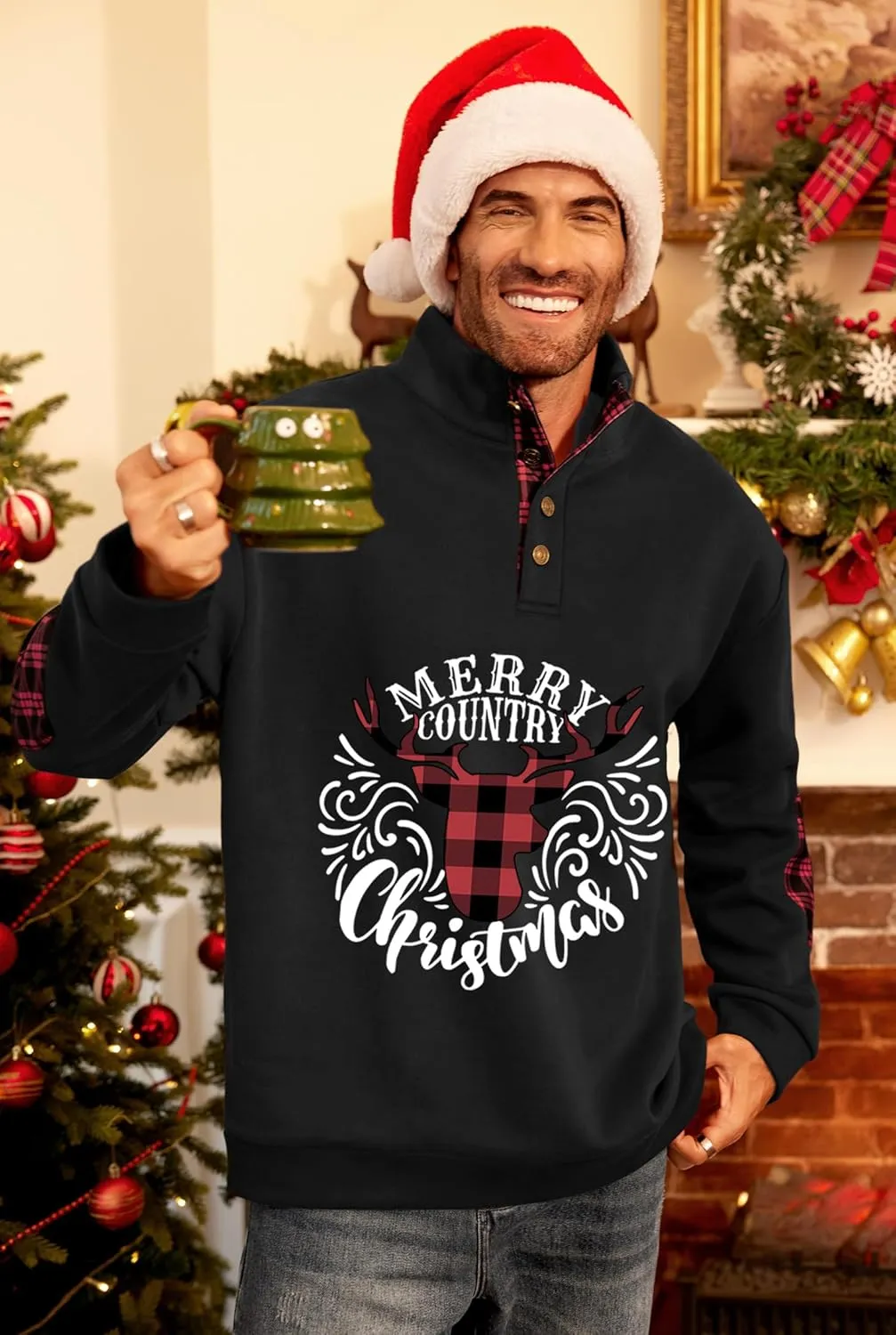 Mens Corduroy Fleece Lined Sweatshirts Long Sleeve Heavyweight Casual Button Pullover (S-XXL)