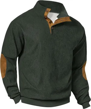 Mens Corduroy Fleece Lined Sweatshirts Long Sleeve Heavyweight Casual Button Pullover (S-XXL)
