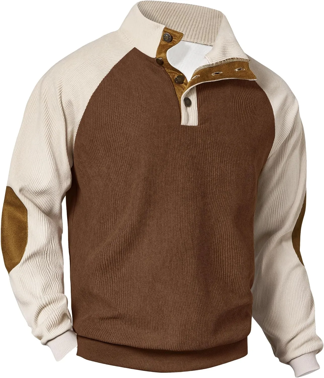 Mens Corduroy Fleece Lined Sweatshirts Long Sleeve Heavyweight Casual Button Pullover (S-XXL)