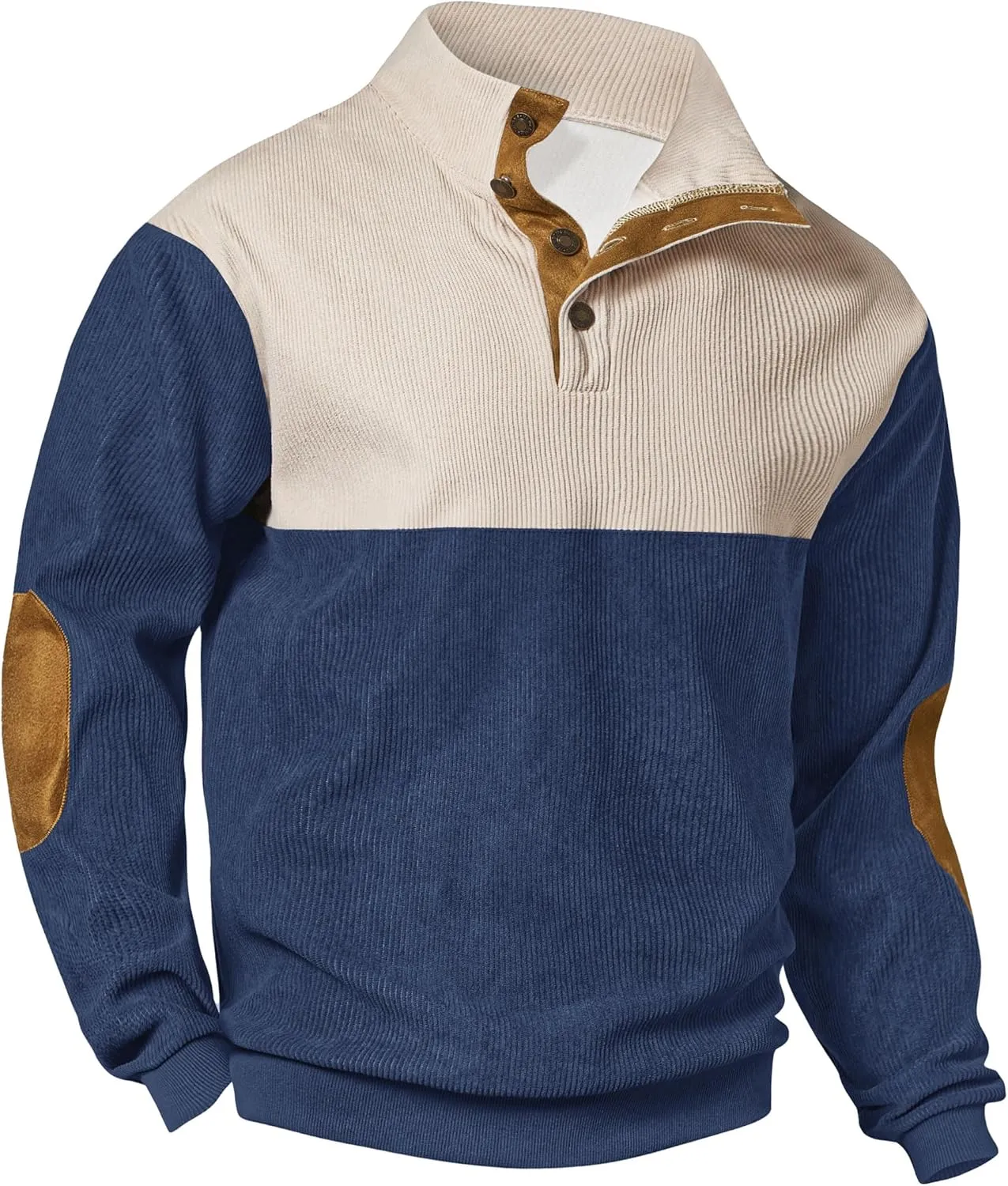 Mens Corduroy Fleece Lined Sweatshirts Long Sleeve Heavyweight Casual Button Pullover (S-XXL)